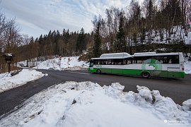 Konečná autobusová zastávka Malenovice, Hutě - možné východisko túry na Lysou (2021)