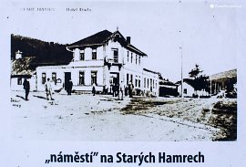 Hotel Duda v centru Starých Hamrů na historické fotografii. Zdroj: NS Gruň-Bílý Kříž.