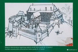 Možná dřívější podoba hradu Ružica (zdroj: infotabule u hradu) (2022)