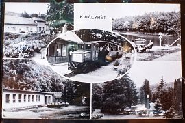Historická fotografie osady Királyrét s úzkokolejkou (z výstavy v Kemencích v roce 2021)