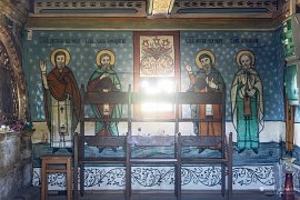 Malba svatých mnichů, první zleva je Antonín Veliký (Antonie cel Mare), jenž se vzdal veškerého svého majetku a poustevničil v egyptské poušti (2025)