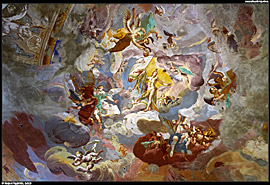Malovaný strop v interiéru horního kostela na Kalvárii