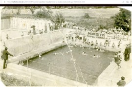 Historická fotografie bazénu Margita. Zdroj: mylevice.sme.sk (přímý odkaz na konci článku).