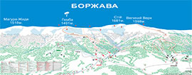 Mapa lyžařských center Podobovec (vpravo) a Pylypec (uprostřed). Poskytl pan Taras (přezdívka NBomb), extreme.com.ua.