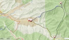 Mapa výstupu na Strimbu z Koločavy, znázorněný okruh měří 15 km (otisk obrazovky webu Mapy.cz z roku 2018)
