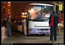Autobus Karosa linky Mukačevo - Bratislava při přestávce v Užhorodu.